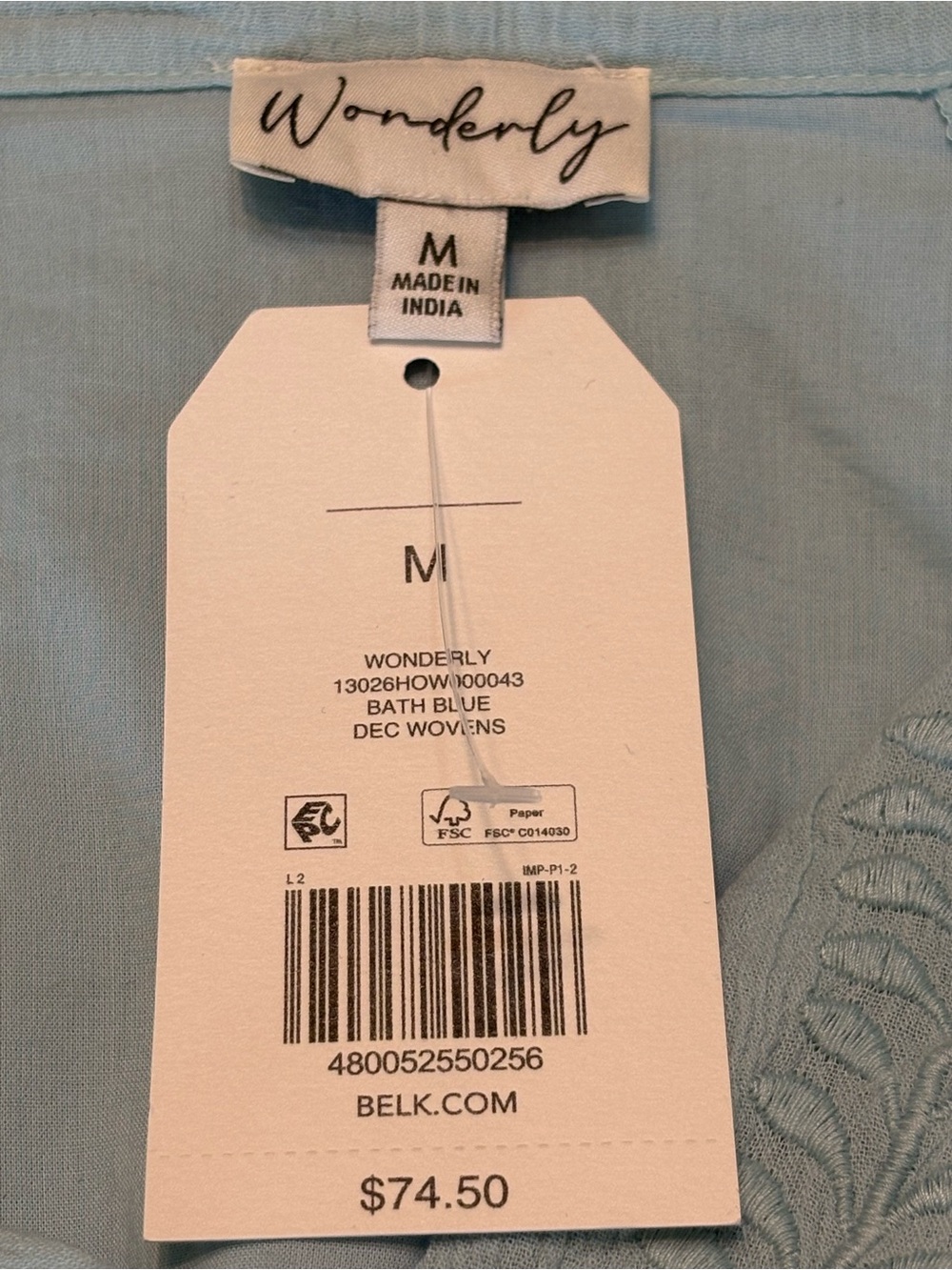 Wonderly Bath Blue Embroidered Women’s Cotton Blouse. Size M NWT - Picture 5 of 11